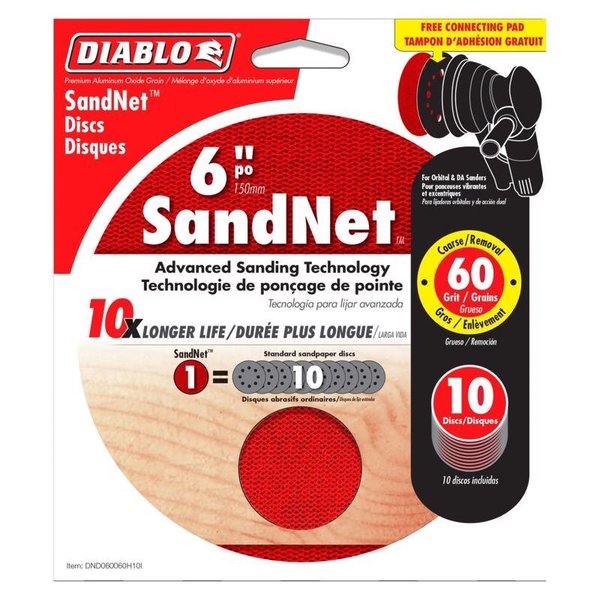 Diablo SandNet 6 in. Ceramic Blend Hook and Lock Sanding Disc 60 Grit Coarse 10 pk DND060060H10I